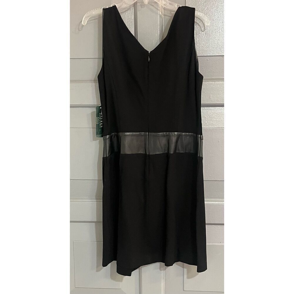 Lauren Ralph Lauren‎ Black Sleeveless Viscose & Faux Leather V Neck Dress NWT - Picture 2 of 5